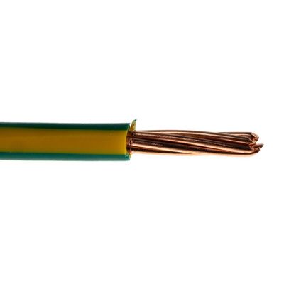RS PRO Green/Yellow 6 mm² Hook Up Wire, 100m