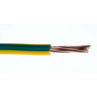 RS PRO Green/Yellow 10 mm² Hook Up Wire, 100m