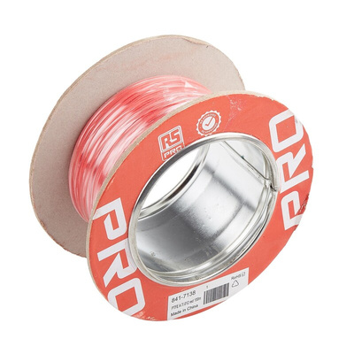 RS PRO Red 0.08 mm² Hook Up Wire, 28 AWG, 7/0.12 mm, 100m, PTFE Insulation