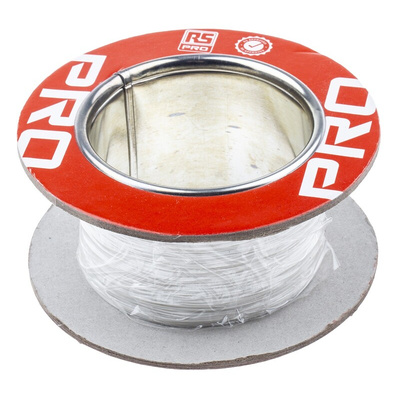 RS PRO White 0.08 mm² Hook Up Wire, 28 AWG, 7/0.12 mm, 100m, PTFE Insulation