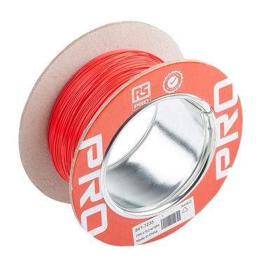 RS PRO Red 0.22 mm² Hook Up Wire, 24 AWG, 7/0.2 mm, 100m, PTFE Insulation