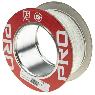 RS PRO White 0.22 mm² Hook Up Wire, 24 AWG, 7/0.2 mm, 100m, PTFE Insulation