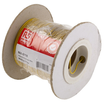 RS PRO Yellow 0.26 mm² Hook Up Wire, 23 AWG, 3/0.07 mm, 100m, PVC Insulation