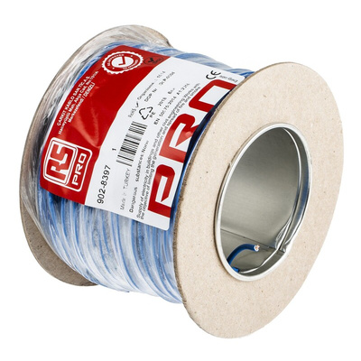 RS PRO Blue 1.5 mm² Hook Up Wire, 27/0.25 mm, 100m, PVC Insulation