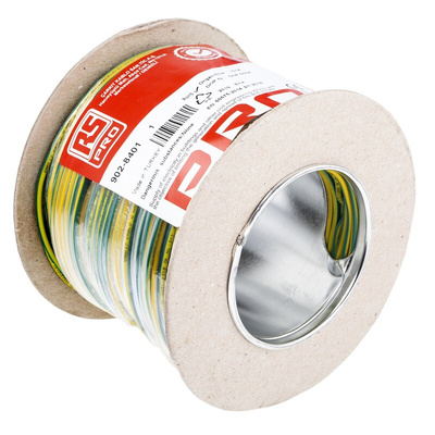 RS PRO Green/Yellow 1.5 mm² Hook Up Wire, 27/0.25 mm, 100m, PVC Insulation
