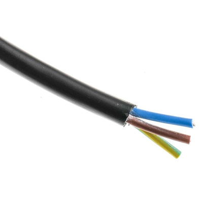 RS PRO 3 Core 0.5 mm² Mains Power Cable, Black Polyvinyl Chloride PVC Sheath 100m, 3 A 300 V, 2183Y H03VV-F