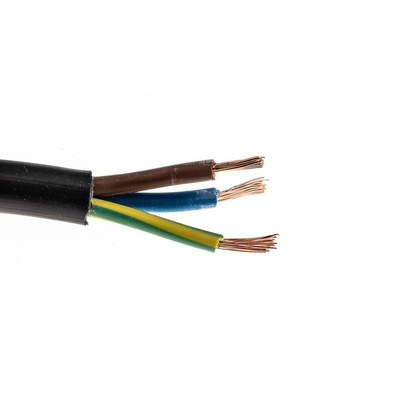 RS PRO 3 Core 0.75 mm² Mains Power Cable, Black Polyvinyl Chloride PVC Sheath 50m, 6 A 300 V, 2183Y H03VV-F
