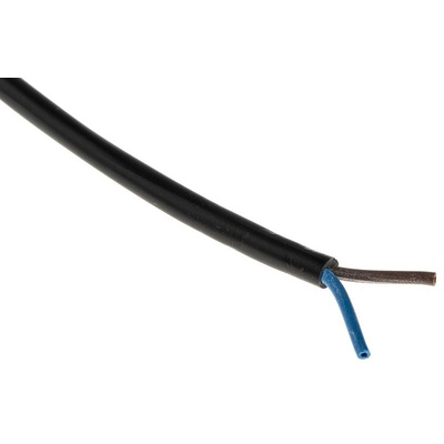 RS PRO 2 Core 0.75 mm² Mains Power Cable, Black Polyvinyl Chloride PVC Sheath 100m, 6 A 300 V, 2182Y H03VV-F