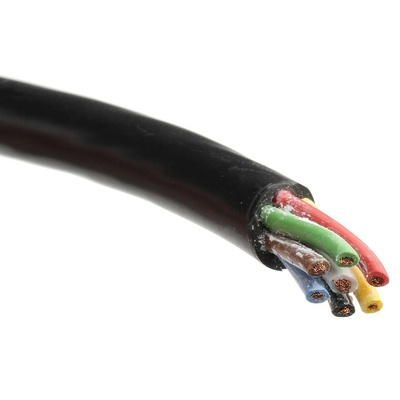RS PRO 7 Core 1 (6 Core) mm², 2 (1 Core) mm² Power Cable, Black Polyvinyl Chloride PVC Sheath 25m, 17.5 A @ 2 mm², 8.75