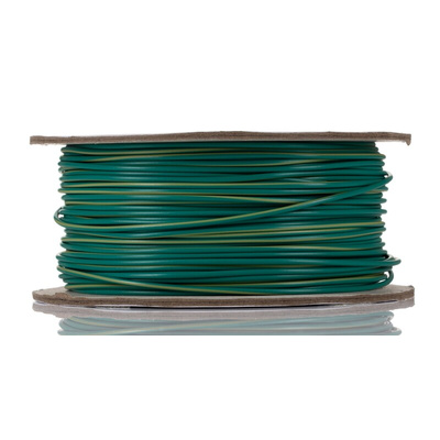 RS PRO Green/Yellow 0.5 mm² Hook Up Wire, 20 AWG, 1/0.8 mm, 100m, PVC Insulation