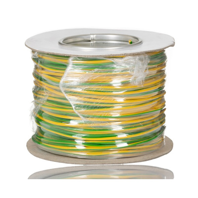 RS PRO Green/Yellow 1.5 mm² Hook Up Wire, 16 AWG, 27/0.25 mm, 100m, PVC Insulation