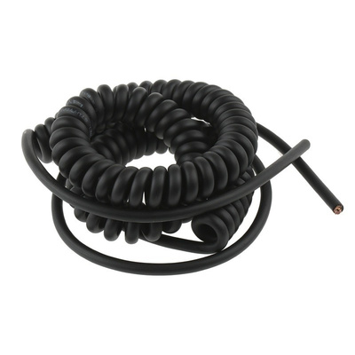500mm 6 Core Coiled Cable 0.14 mm² CSA Polyurethane PUR Sheath Black, 5.4mm OD