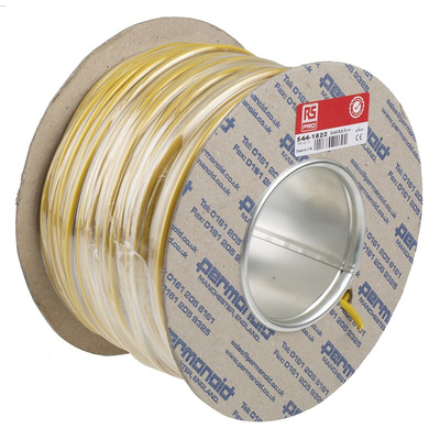 RS PRO Yellow 2.5 mm² Hook Up Wire, 13 AWG, 50/0.25 mm, 100m, PVC Insulation