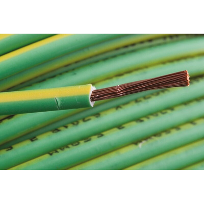 RS PRO Green/Yellow 2.5 mm² Hook Up Wire, 13 AWG, 50/0.25 mm, 100m, Zero Halogen Insulation
