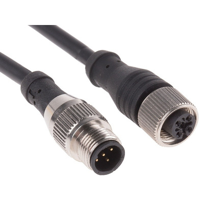 RS PRO Straight M12 to Straight M12 Cable assembly, 5 Core 2m Cable