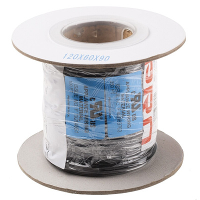 RS PRO Black 0.13 mm² Hook Up Wire, 26 AWG, 7/0.16 mm, 100m, PVC Insulation