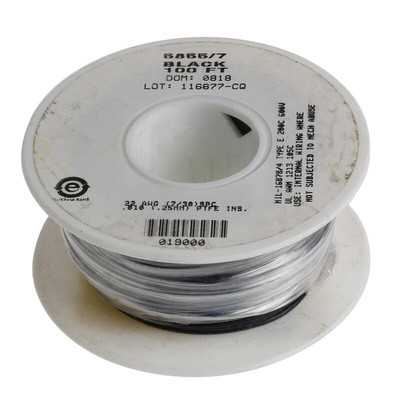 Alpha Wire Premium Series Black 0.35 mm² Hook Up Wire, 22 AWG, 7/0.25 mm, 30m, PTFE Insulation