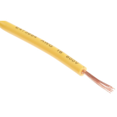 RS PRO Yellow 1.5 mm² Hook Up Wire, 30/0.25 mm, 100m