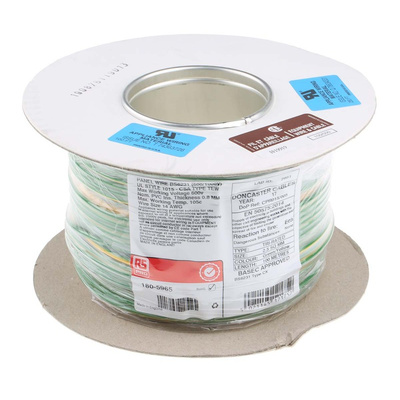 RS PRO Green/Yellow 2.5 mm² Hook Up Wire, 50/0.25 mm, 100m