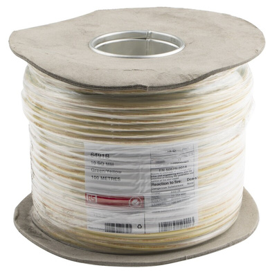 RS PRO Green/Yellow 10 mm² Hook Up Wire, 7/1.35 mm, 100m