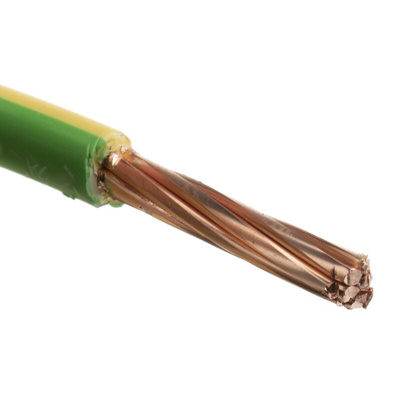 RS PRO Green/Yellow 10 mm² Hook Up Wire, 7/1.35 mm, 100m