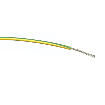 RS PRO Green/Yellow 0.5 mm² Hook Up Wire, 20 AWG, 16/0.2 mm, 100m, PVC Insulation