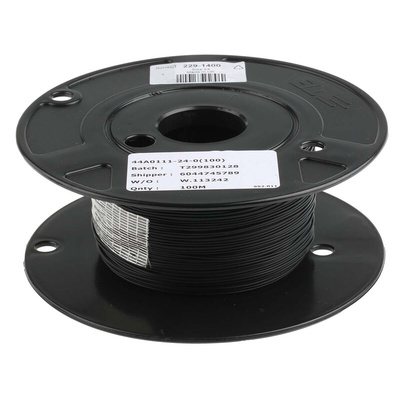TE Connectivity Black 0.25 mm² Test Lead Wire, 24 AWG, 19/36, 100m, Polyalkene Insulation