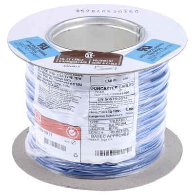 RS PRO Blue 0.5 mm² Hook Up Wire, 22 AWG, 16/0.2mm, 100m, PVC Insulation