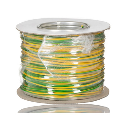 RS PRO Green/Yellow 2.5 mm² Hook Up Wire, 14 AWG, 45/0.25mm, 100m, PVC Insulation