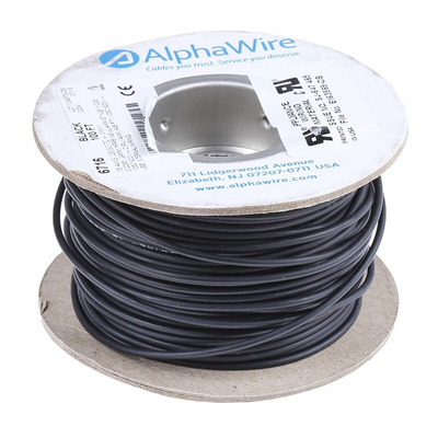 Alpha Wire EcoWire Series Black 1.3 mm² Hook Up Wire, 16 AWG, 26/0.25 mm, 30m, MPPE Insulation