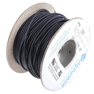 Alpha Wire EcoWire Series Black 1.3 mm² Hook Up Wire, 16 AWG, 26/0.25 mm, 30m, MPPE Insulation