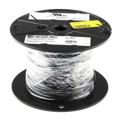 Alpha Wire 3051 Series Black 0.35 mm² Hook Up Wire, 22 AWG, 7/0.25 mm, 305m, PVC Insulation