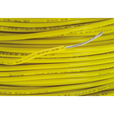 Alpha Wire Yellow 0.2 mm² Hook Up Wire, 24 AWG, 7/0.20 mm, 30m, PVC Insulation