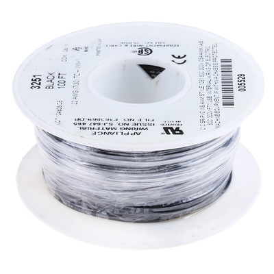 Alpha Wire Premium Series Black 0.33 mm² Hook Up Wire, 22 AWG, 7/0.25 mm, 30m, SR-PVC Insulation