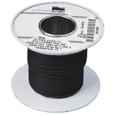 Alpha Wire Premium Series Black 1.32 mm² Hook Up Wire, 16 AWG, 26/0.25 mm, 305m, PVC Insulation