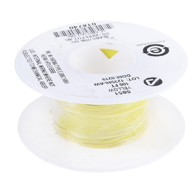 Alpha Wire Premium Series Yellow 0.05 mm² Hook Up Wire, 30 AWG, 7/0.10 mm, 30m, PTFE Insulation