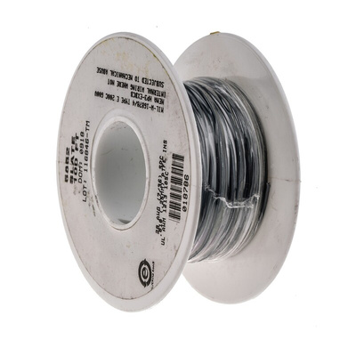 Alpha Wire Grey 0.09 mm² PTFE Equipment Wire, 28 AWG, 7/0.13 mm, 30m, PTFE Insulation