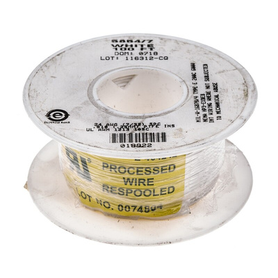 Alpha Wire Premium Series White 0.23 mm² Hook Up Wire, 24 AWG, 7/0.20 mm, 30m, PTFE Insulation