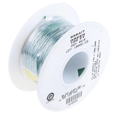 Alpha Wire Premium Series Green 0.23 mm² Hook Up Wire, 24 AWG, 7/0.20 mm, 30m, PTFE Insulation