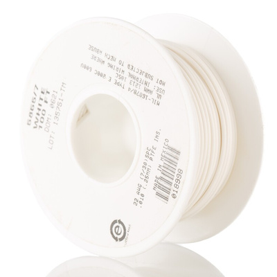 Alpha Wire Premium Series White 0.35 mm² Hook Up Wire, 22 AWG, 7/0.25 mm, 30m, PTFE Insulation