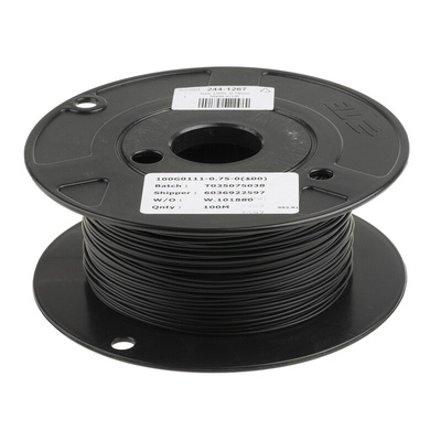 TE Connectivity Black 0.75 mm² Harsh Environment Wire, 0.23 mm, 100m, Polymer Insulation