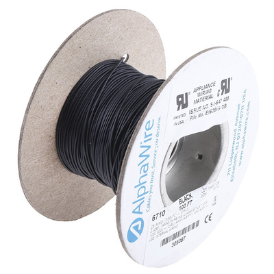 Alpha Wire EcoWire Series Black 0.08 mm² Hook Up Wire, 28 AWG, 7/0.12 mm, 30m, MPPE Insulation