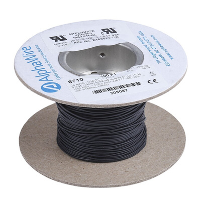 Alpha Wire EcoWire Series Black 0.08 mm² Hook Up Wire, 28 AWG, 7/0.12 mm, 30m, MPPE Insulation