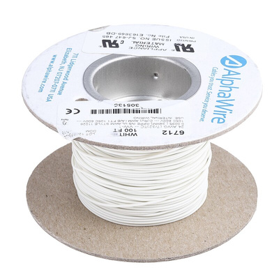 Alpha Wire EcoWire Series White 0.2 mm² Hook Up Wire, 24 AWG, 7/0.20 mm, 30m, MPPE Insulation