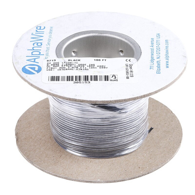 Alpha Wire EcoWire Series Black 0.33 mm² Hook Up Wire, 22 AWG, 7/0.25 mm, 30m, MPPE Insulation
