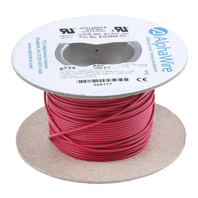 Alpha Wire EcoWire Series Red 0.52 mm² Hook Up Wire, 20 AWG, 10/0.25 mm, 30m, MPPE Insulation