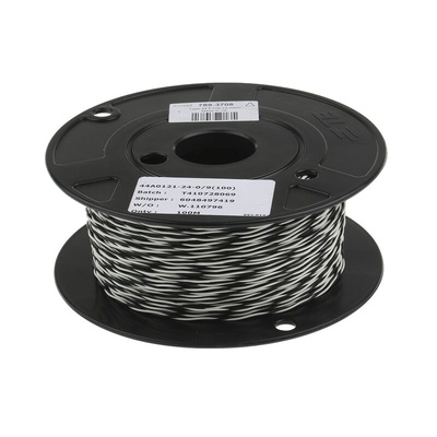 TE Connectivity Black/White 0.24 mm² Hook Up Wire, 24 AWG, 19/36, 100m, Polyalkene Insulation