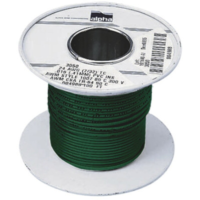 Alpha Wire Green 1.3 mm² Hook Up Wire, 16 AWG, 26/0.25 mm, 30m, PVC Insulation