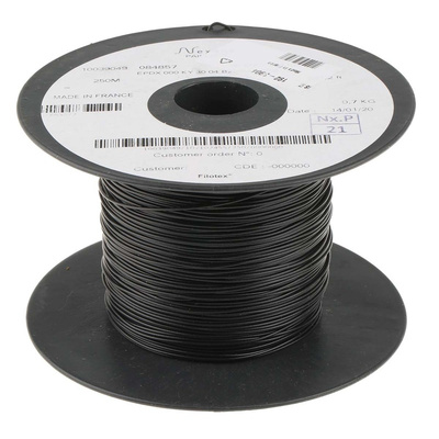 Nexans KY30 Series Black 0.2 mm² Hook Up Wire, 24 AWG, 7/0.2 mm, 250m, PVC Insulation