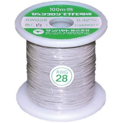 Sunhayato JUNFLON Series White 0.08 mm² Hook Up Wire, 28 AWG, 100m, ETFE Insulation